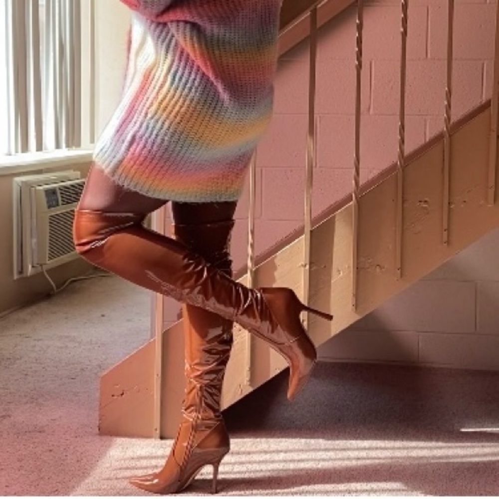 Steve Madden Vava Cognac Over the Knee Boots Patent
